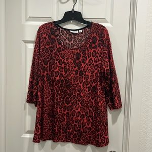 Susan Graver blouse. Red and black sequin  animal print. size large.